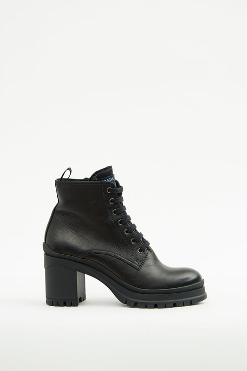 Prada Black Leather Lace Up Boot