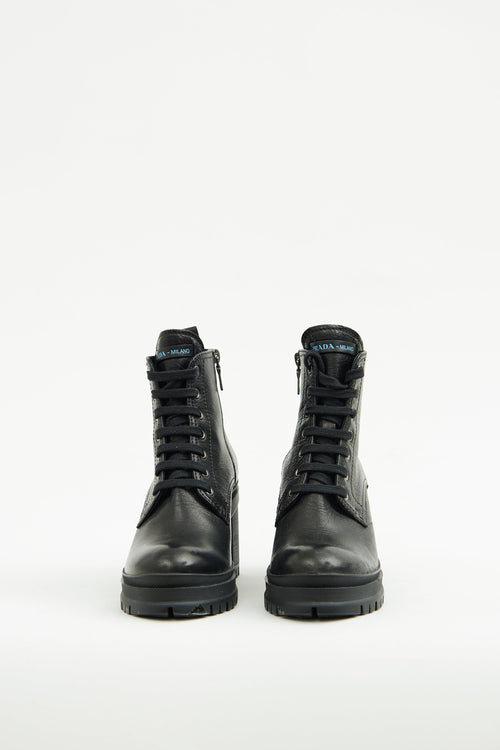 Prada Black Leather Lace Up Boot