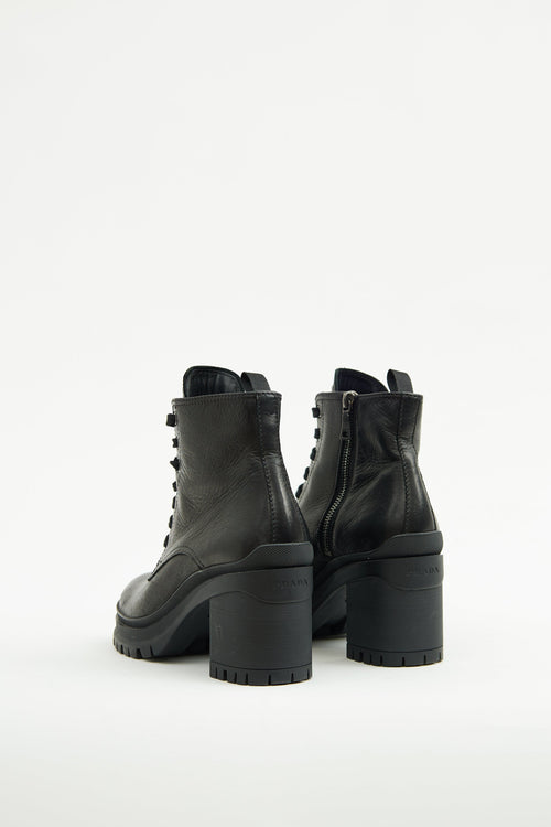 Prada Black Leather Lace Up Boot