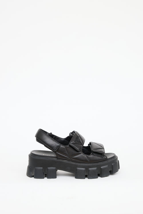 Prada Black Leather Nappa Quilted Sandal