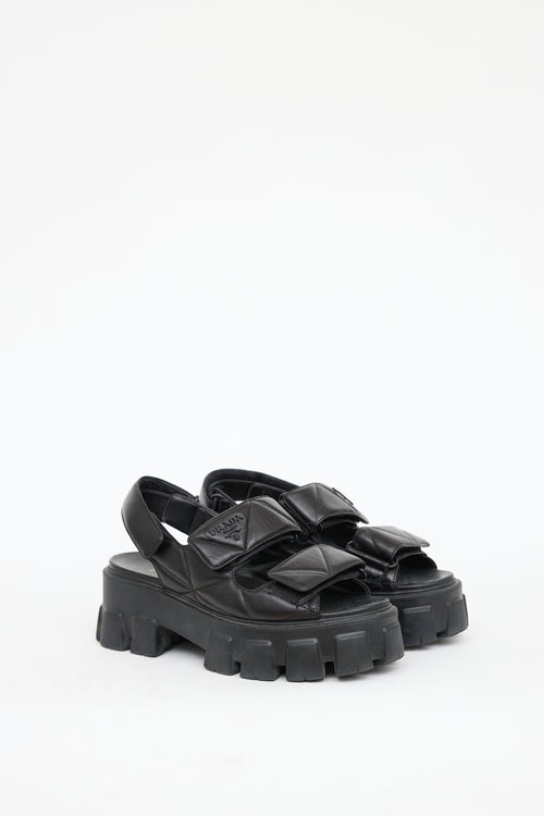 Prada Black Leather Nappa Quilted Sandal