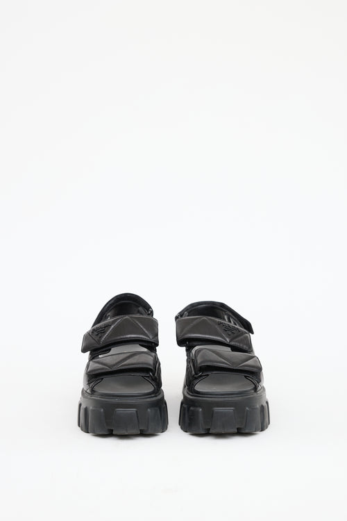 Prada Black Leather Nappa Quilted Sandal