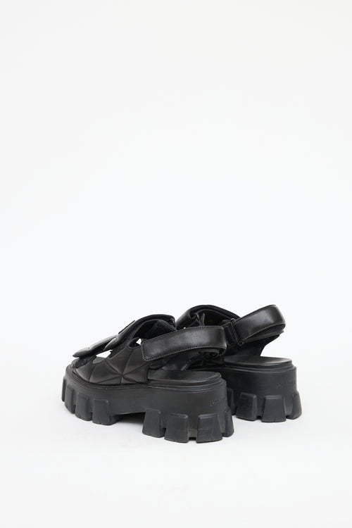 Prada Black Leather Nappa Quilted Sandal