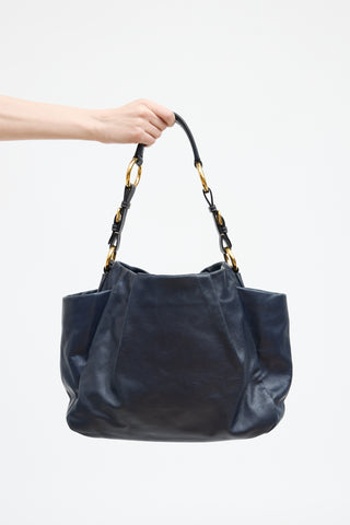 Prada Navy Leather Side Pocket Shoulder Bag