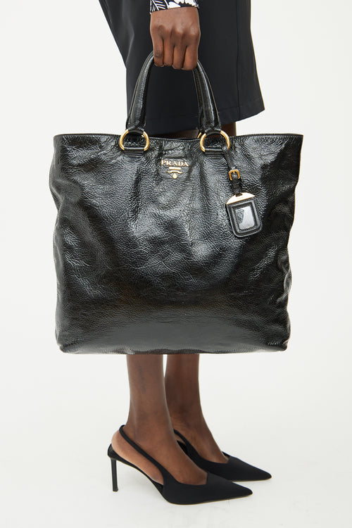 Prada Black Patent Naplak Tote Bag