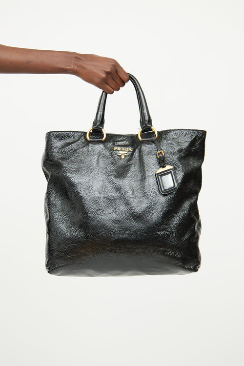 Prada Black Patent Naplak Tote Bag