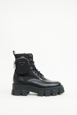 Prada Black Monolith Nylon Leather Cargo Boot