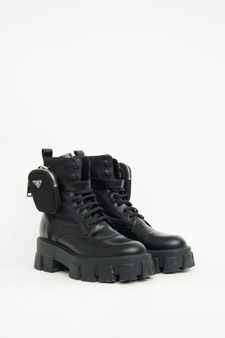 Prada Black Monolith Nylon Leather Cargo Boot