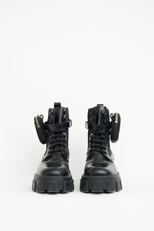 Prada Black Monolith Nylon Leather Cargo Boot