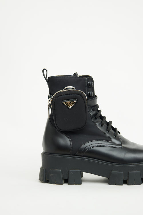 Prada Black Monolith Nylon Leather Cargo Boot