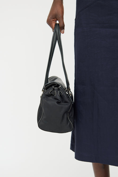 Prada Black Leather 
Nylon Easy Shoulder Bag