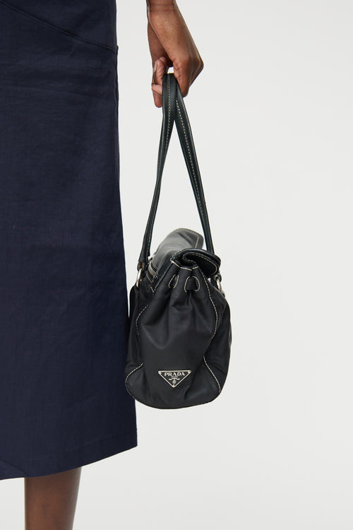 Prada Black Leather 
Nylon Easy Shoulder Bag