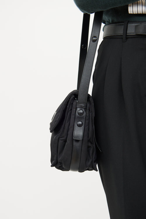 Black Padded Re-Nylon Shoulder Bag