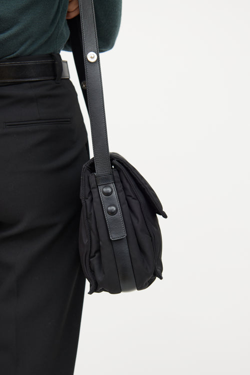 Black Padded Re-Nylon Shoulder Bag