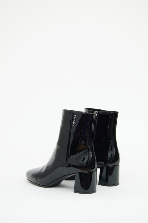 Prada Black Patent Ankle  Boot