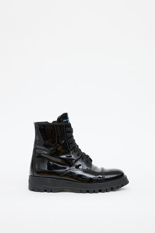 Prada Black Patent Combat Boot