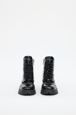 Prada Black Patent Combat Boot