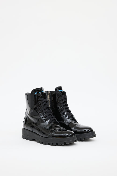 Prada Black Patent Combat Boot