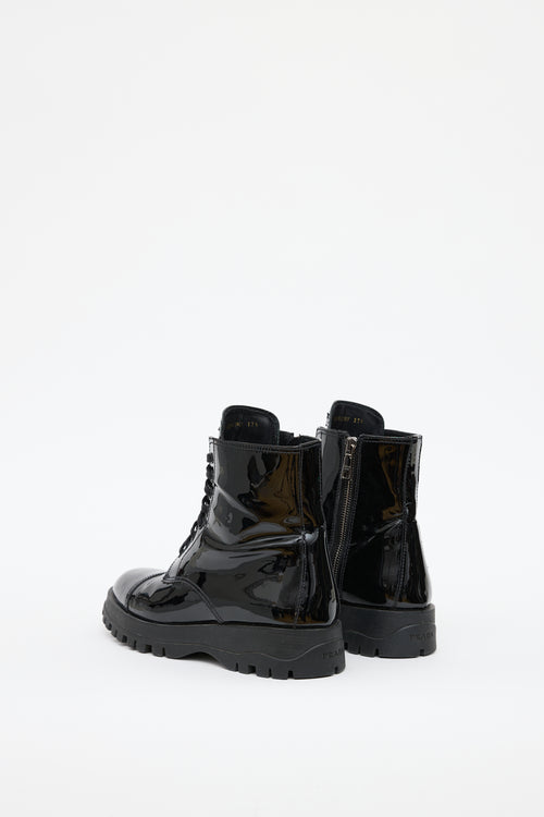 Prada Black Patent Combat Boot