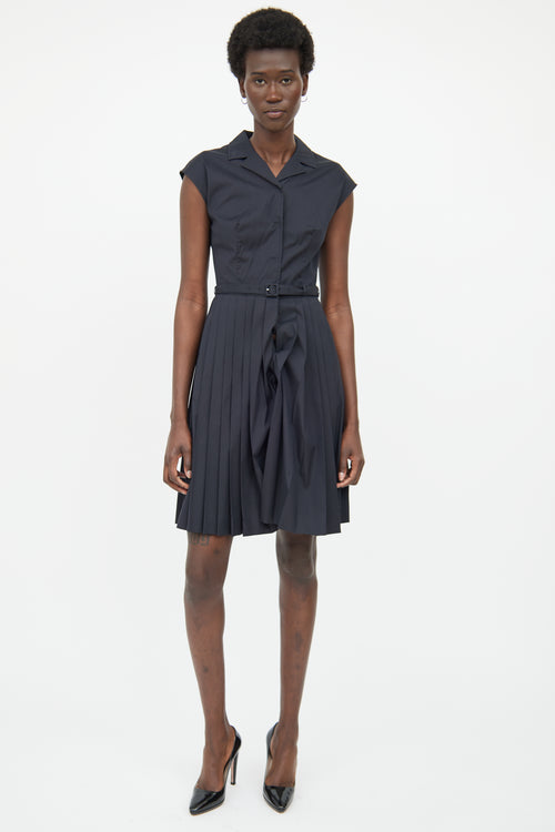 Prada Black Collar Pleated Dress