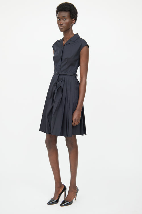 Prada Black Collar Pleated Dress