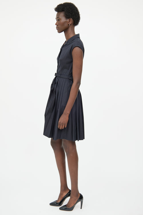 Prada Black Collar Pleated Dress