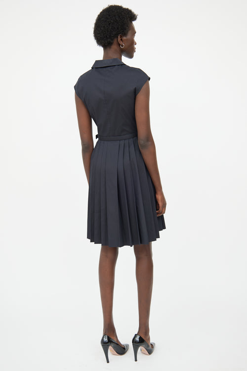 Prada Black Collar Pleated Dress