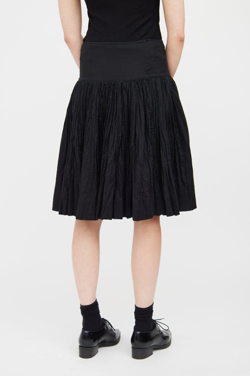 Prada Black Cotton Pleated Mid Length Skirt