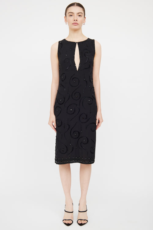 Prada Black Silk Bead 
Feather Detail Dress