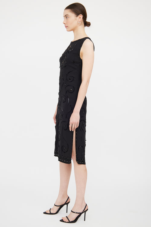 Prada Black Silk Bead 
Feather Detail Dress