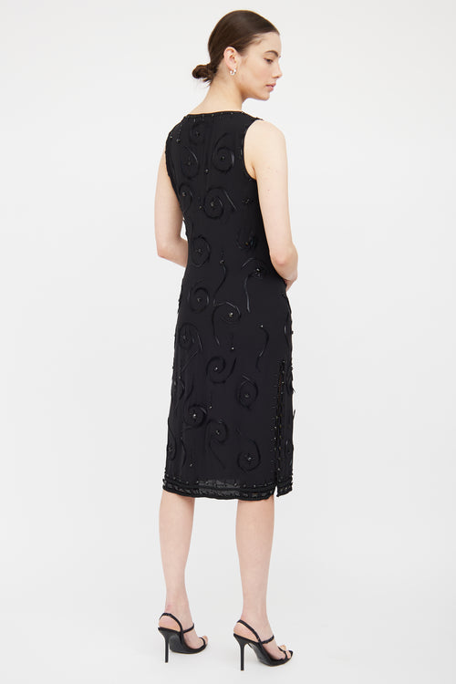 Prada Black Silk Bead 
Feather Detail Dress