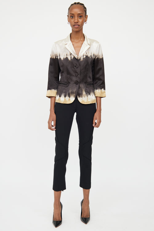 Prada Cream 
Black Silk Tie Dye Blazer