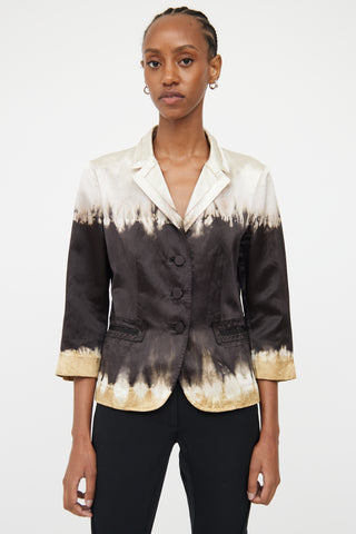 Prada Cream 
Black Silk Tie Dye Blazer