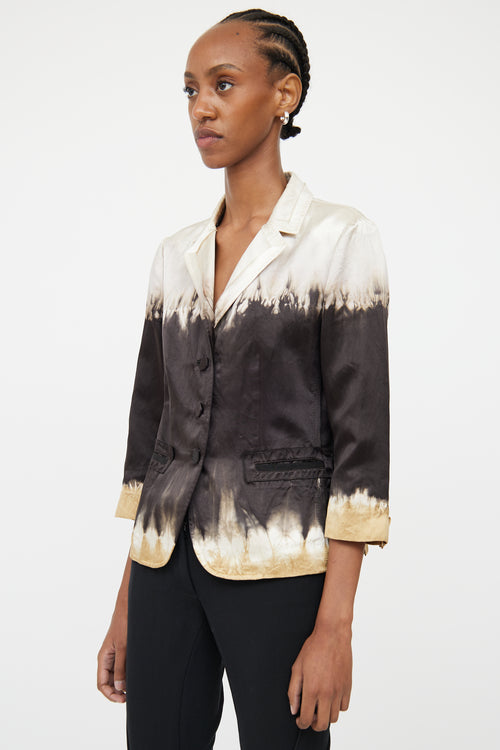 Prada Cream 
Black Silk Tie Dye Blazer