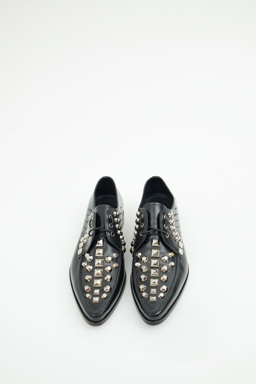 Prada Black Leather Studded Derby Shoe