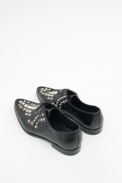 Prada Black Leather Studded Derby Shoe