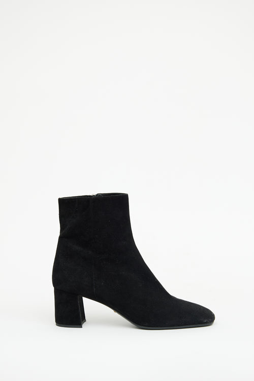 Prada Black Suede Heeled Ankle Boot