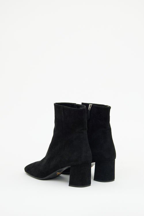 Prada Black Suede Heeled Ankle Boot