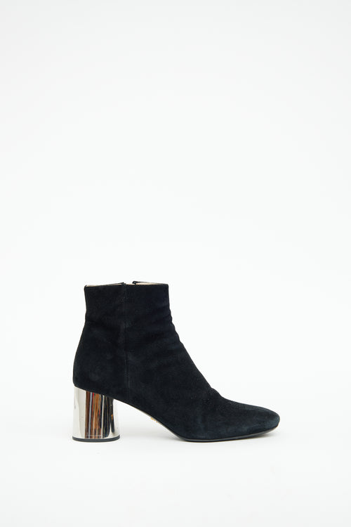 Prada Black Suede Mirror Heel Bootie