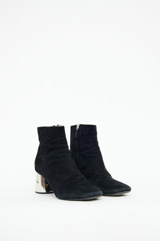 Prada Black Suede Mirror Heel Bootie