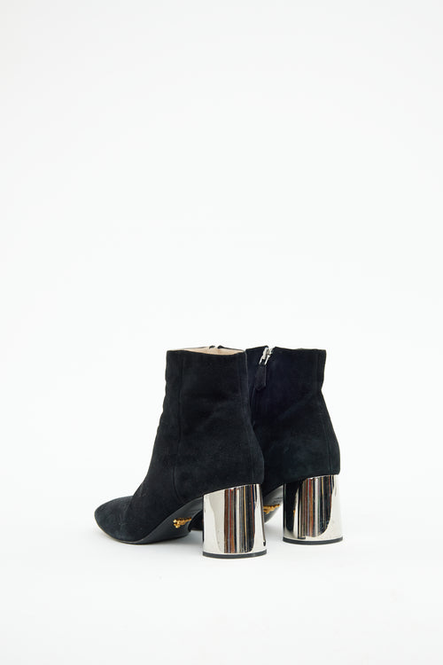 Prada Black Suede Mirror Heel Bootie