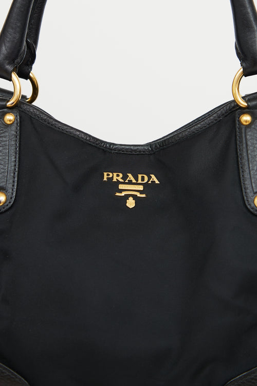 Prada Black Tessuto Vitello Daino Tote Bag