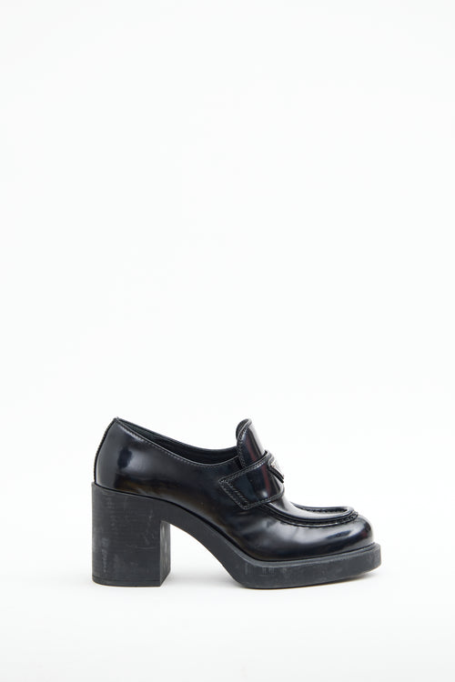 Prada Black Triangle Logo Heeled Loafer