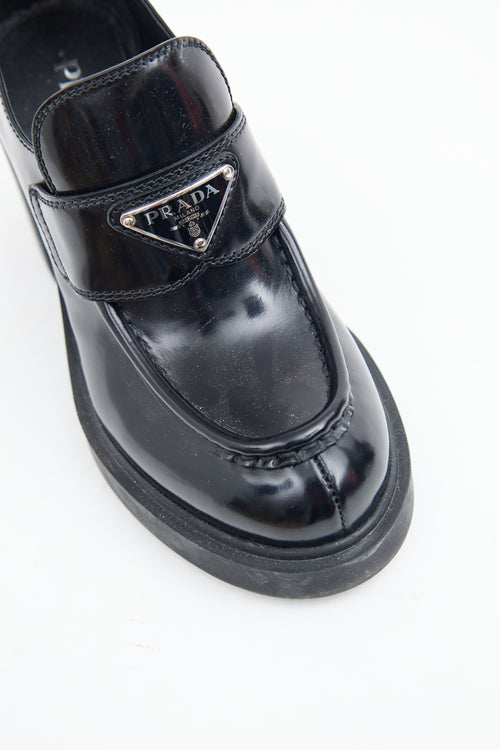 Prada Black Triangle Logo Heeled Loafer