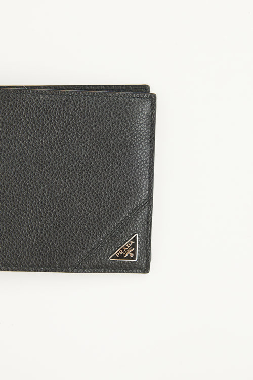 Prada Black Leather Vitello Bi-Fold Wallet