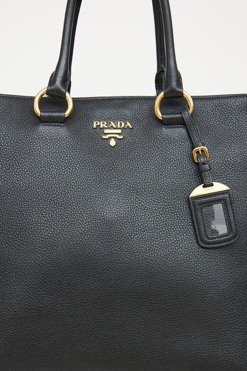 Prada Black Vitello Phenix Shopping Tote Bag