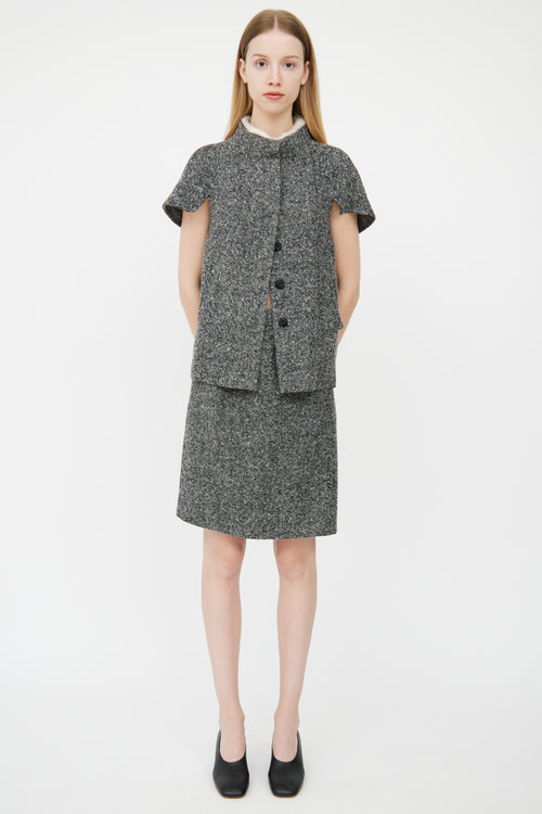 Prada Grey Melange Tweed Jacket 
Skirt Set