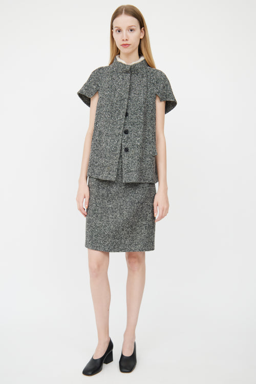 Prada Grey Melange Tweed Jacket 
Skirt Set