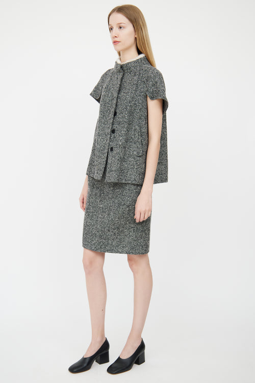 Prada Grey Melange Tweed Jacket 
Skirt Set