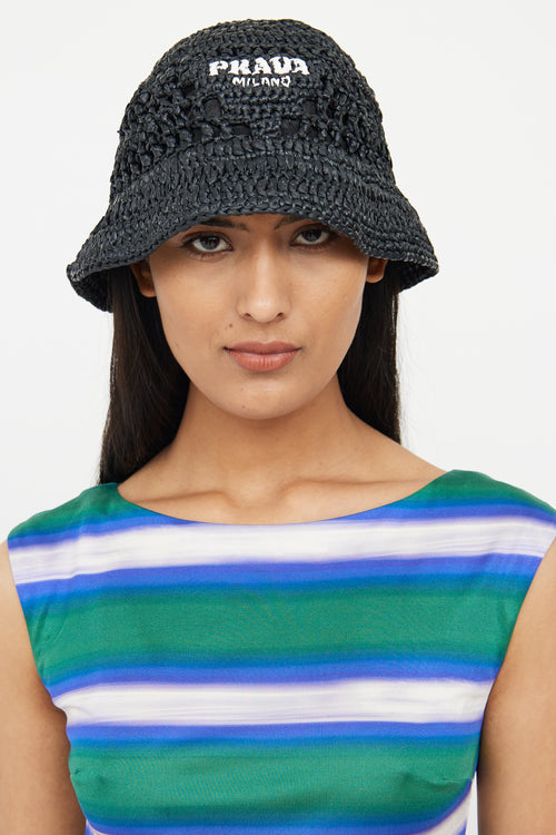 Prada Black Raffia Bucket Hat